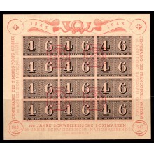 Frimærkets 100-års jubilæum - Luksusark - 12 stk. 4 og 6 cent - Stemplet.